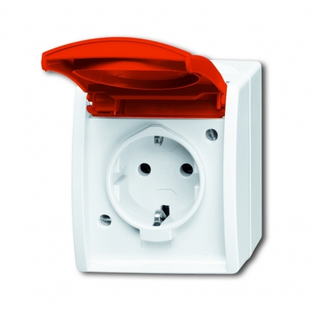 Busch-Jäger SCHUKO® outlet, with red lid alpinwhite 2083-0-0839