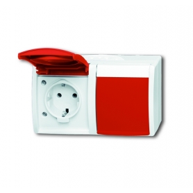 Busch-Jäger SCHUKO® outlet, 2x, with red folding lids alpinwhite 2084-0-0713