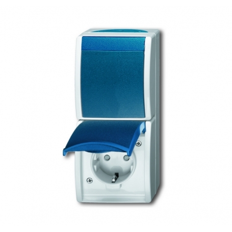 Busch-Jäger combination SCHUKO® socket, with wlip switch, with inherent contact protection grey/bluegreen 1684-0-0330