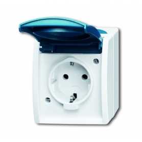 Busch-Jäger SCHUKO® outlet, with hinged lid and labeling field grey/bluegreen 2083-0-0818