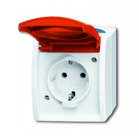 Busch-Jäger SCHUKO® outlet, with red hinged cover grey/bluegreen 2083-0-0825