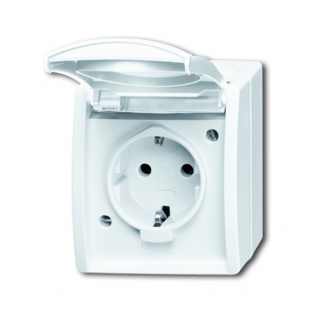 Busch-Jäger SCHUKO® outlet, with hinged cover alpinwhite 2083-0-0834