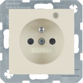 Berker 6765098982 S1 SD mit Schutzkontaktstift und Kontroll-LED, cremeweiss glänzend
