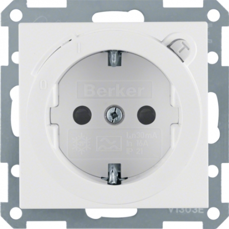 Berker 47081909 S1/B.x Schuko socket with FI protection switch polarwhite matt