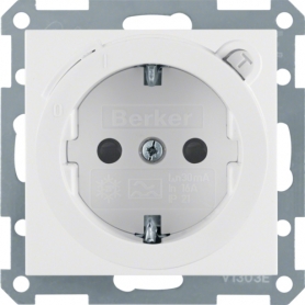 Berker 47088989 S1/B.x Schuko socket with FI protection switch polar white gloss