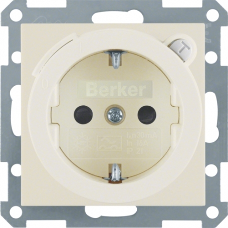 Berker 47088982 S1 Schuko socket with FI protection switch, cremeweiss glossy