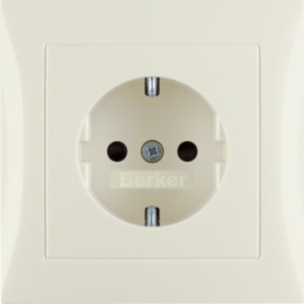 Berker 47228982 S1 Schuko socket with bright touch protection and cover plate, cream white glossy