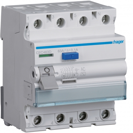 Hager CEC463D FI switch 4P 63A 100mA type AC,AC