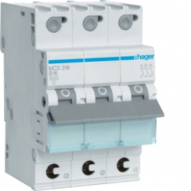 Hager MCS316 LS switch 16A/3pol/C 6kA, QC QuickConnect cable protection switch 3 polig 6kA C-characteristics 16A 3 modules