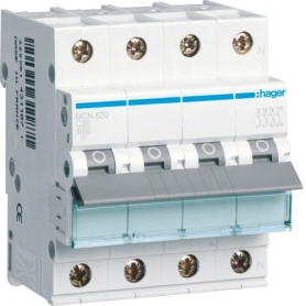 Hager MCN620 LS switch 20A/3pol+N/CDisjoncteur 6kA 3 polig+N