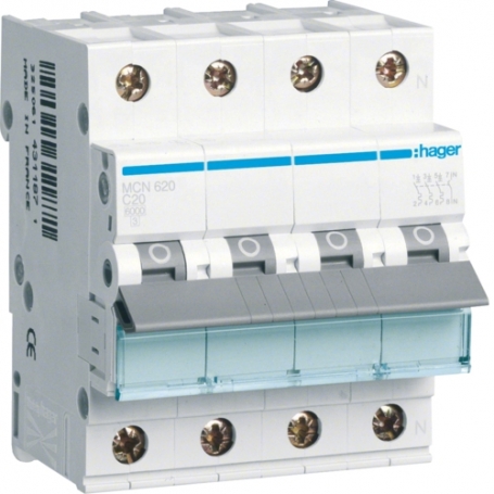 Hager MCN620 LS switch 20A/3pol+N/C 6kA circuit breaker 3 polig+N