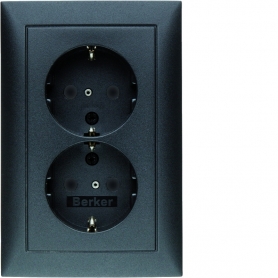 Berker 47299949 S1 Schuko socket 2 times with frame and extended contact protection anthracite matt