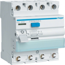 Hager CDS425D fault current switch 4 polig 6kA 25A 30mA Type A QuickConnect