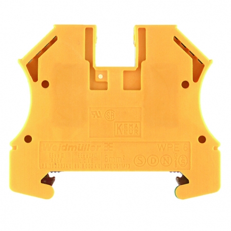 Weidmüller WPE 6 Schutzleiter-Reihenklemme, Schraubanschluss, 6 mm², 800 V, Anschlüsse: 2, Etagen: 1, grün / gelb 1010200000