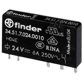 Finder 345170240010 Relé con conexiones de plug e print, 1 cambiador 6 A, bobina 24 V CC sensible