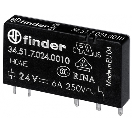 Finder 345170240010 Relé s plug a tlačovými spojmi, 1 menič 6 A, cievka 24 V DC citlivé