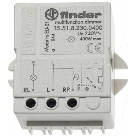 Finder 155182300400 Dimer za montažo šasija ali doze, postopno dimer, funkcija pomnilnika, max. 400 W, za 230 V AC