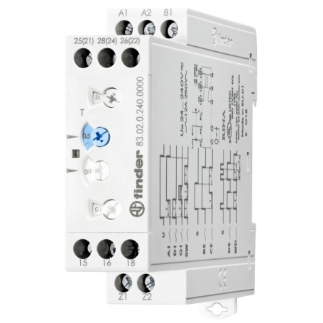 Finder 830202400000 Time relays, 8 time functions, time ranges up to 10 days, 2 changers 12 A, for 24 to 240 V AC/DC