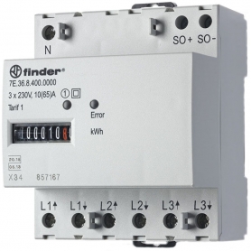 Finder 7E3684000010 Counter for 3-phase three-phase current, up to 65 A, SO interface, MID compliant
