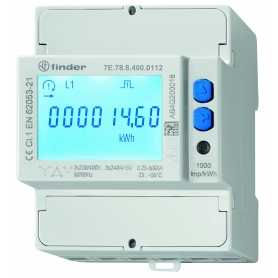Finder 7E7884000112 meter for 3-phase three-phase current, up to max. 80 A, 2-counter, LCD display, 2 SO interfaces, MID-complia