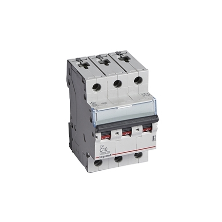 Legrand 403543 TX3 C-characteristic circuit breaker, 10A, 3-pole, 6kA, 400VAC, 3TE