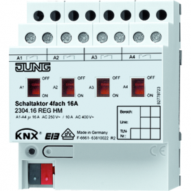 Jung 2304.16 REGHM Switch Actuator, 4x, REG, lähempänä mekaanista manuaalista toimintaa