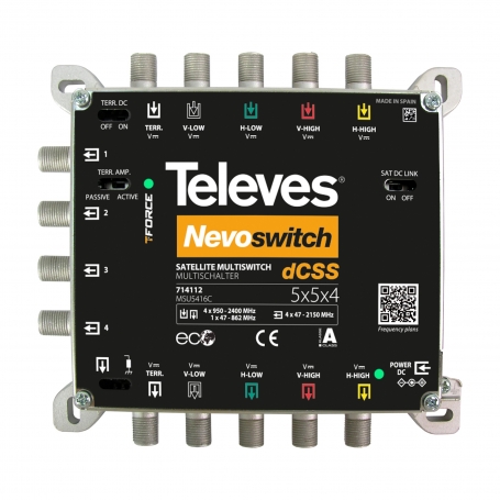 Televes MSU5416C NEVO-SAT-CR-Switch, 5 Eingänge in 4 Ausgänge mit jeweils 16 Frequenzen, kaskadierbar 714112