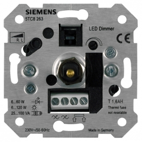 Siemens 5TC8263 NV-Dimmer für R, L 6-120W magnetisch Trafos und LED-Lampen mit Druck-aus/Wechselschalter UP, 230V 50-60Hz
